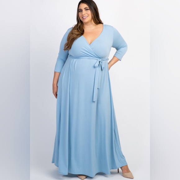 PinkBlush Periwinkle Draped 3/4 Sleeve Maternity Maxi Dress size Large - Picture 9 of 9